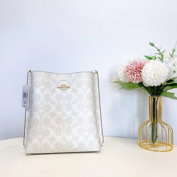 Coach CA582 Mollie Bucket Bag 22 In Signature Canvas In Gold/Chalk/Glacierwhite - Picture 2 of 8